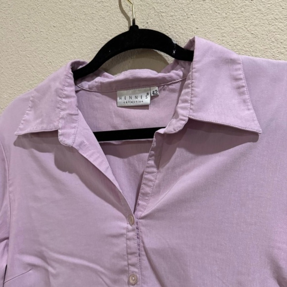 Hennes Collection Purple Button Up‎ Shirt Size 42 Viscose Polyester Blend